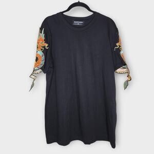 Ragyard Black Embroidered Dragon Sleeve T-Shirt Women's Medium
